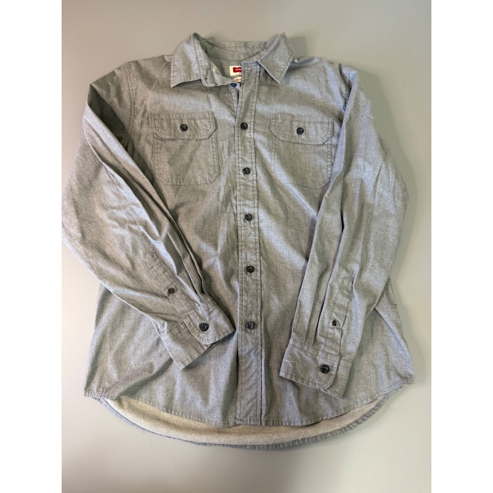 Wrangler Flex for Comfort Mens Gray Long Sleeve Button Down Shirt Medium
